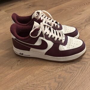 Nike Maroon and White Air Force 1 Sneakers